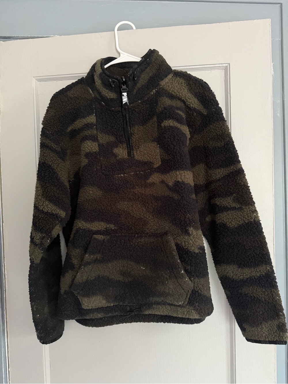 PINK Victoria's Secret Half-Zip Camouflage Sherpa Pullover